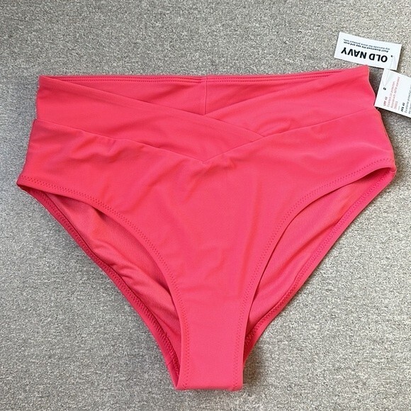 NWT Old Navy Cross-Front High-Waisted Bikini Swim Bottoms Coral Pink XS 0/2 - Picture 3 of 9
